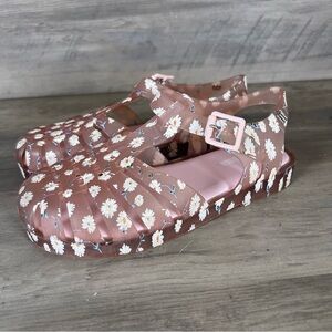 Mini Melissa Girls 13 Possession Pink Daisy Scented Floral Buckle Gel Sandals